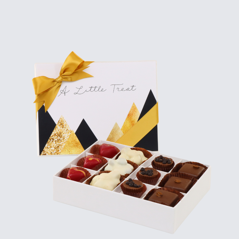 A LITTLE TREAT GEOMETRIC DESIGNED 12-PIECE CHOCOLATE HARD BOX