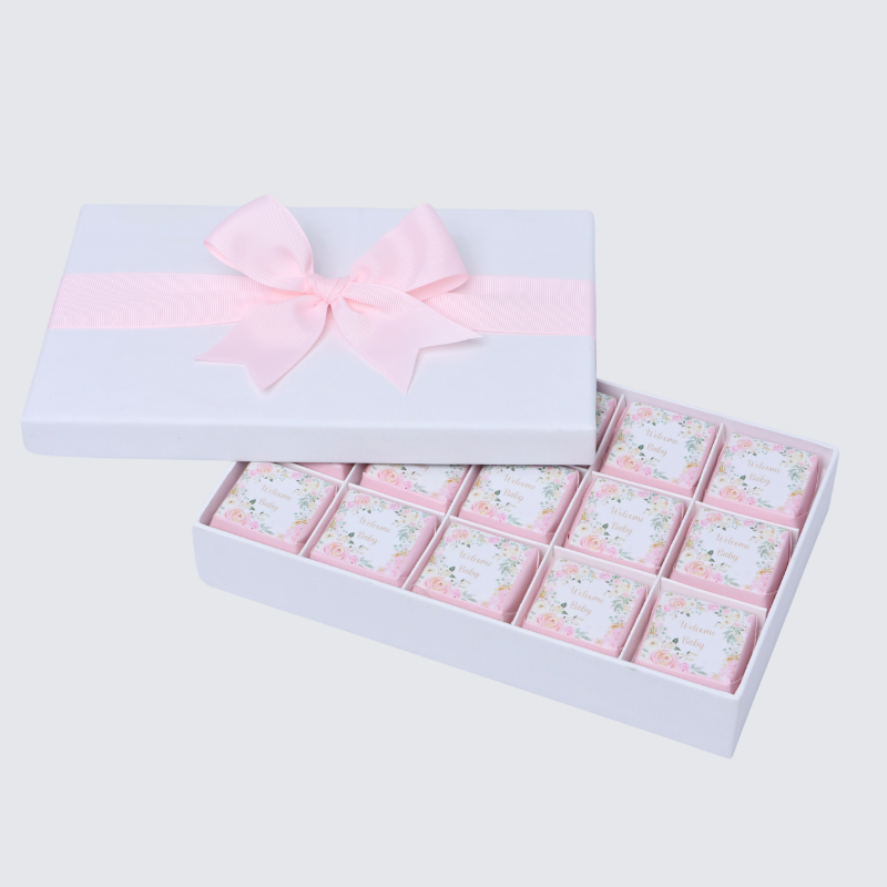 WELCOME BABY GIRL FLOWER DESIGNED 15-PIECE CHOCOLATE HARD BOX