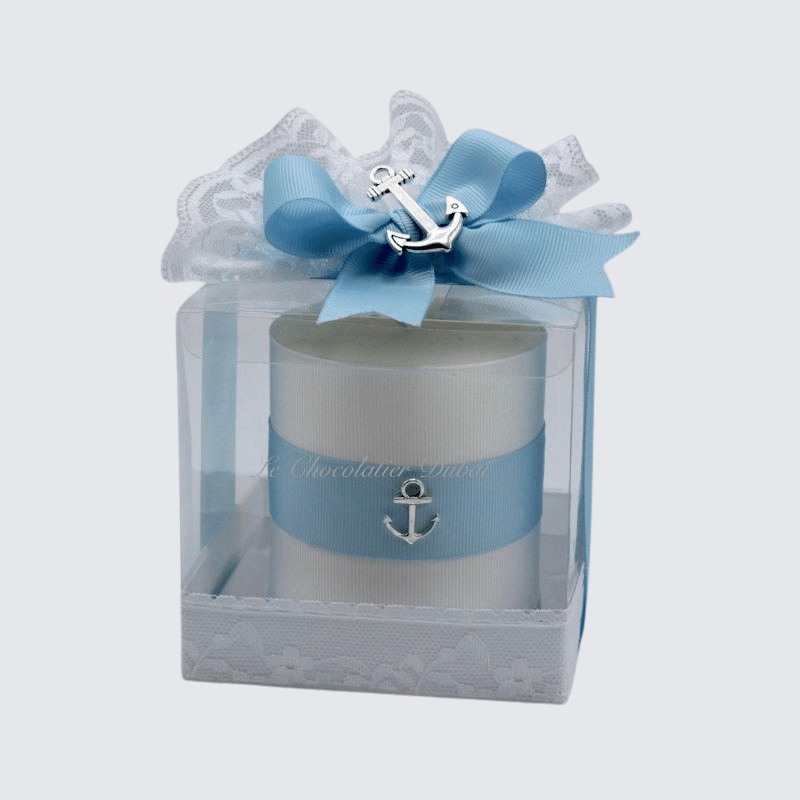 BABY BOY NAUTICAL THEME DECORATED CANDLE CLEAR BOX	