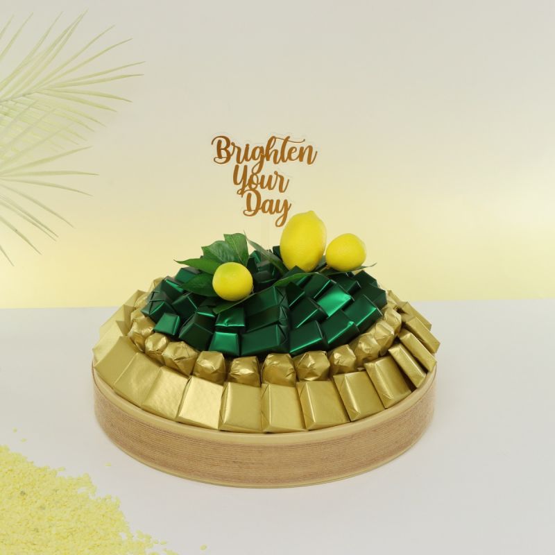 BRIGHTEN YOUR DAY LEMON DECORATED CHOCOLATE LEATHER ROUND TRAY