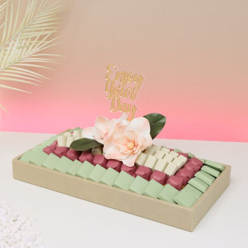 ENJOY YOUR DAY PEACH MAGNOLIA DECORATED CHOCOLATE LEATHER TRAY