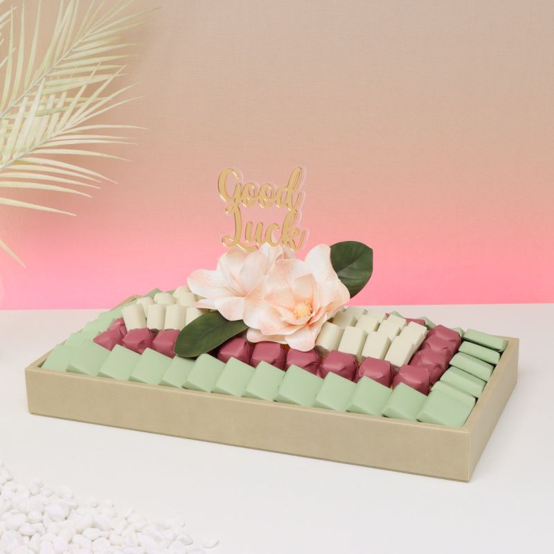 GOOD LUCK PEACH MAGNOLIA DECORATED CHOCOLATE LEATHER TRAY