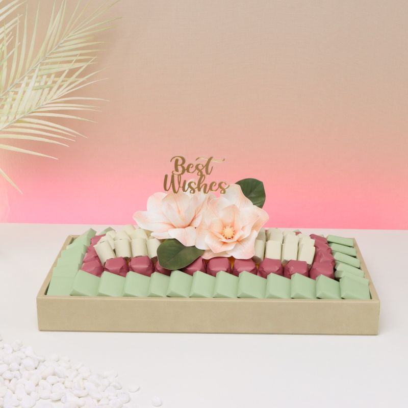 BEST WISHES PEACH MAGNOLIA DECORATED CHOCOLATE LEATHER TRAY