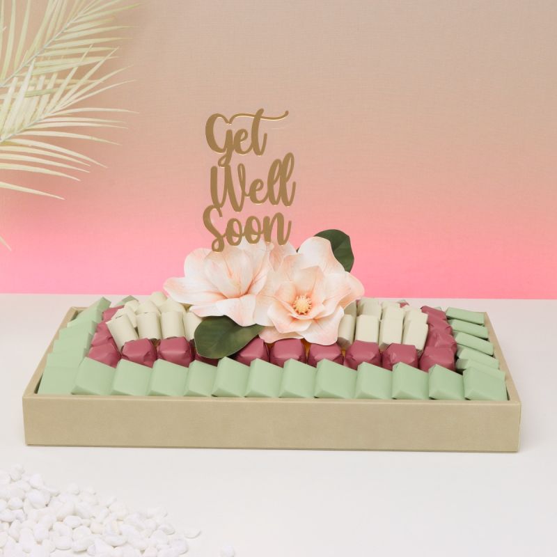 GET WELL SOON PEACH MAGNOLIA DECORATED CHOCOLATE LEATHER TRAY