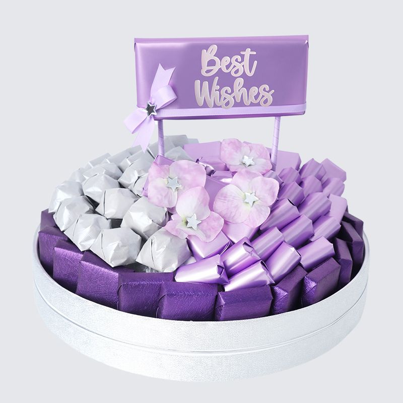 LUXURY " BEST WISHES " CHOCOLATE LEATHER ROUND TRAY  