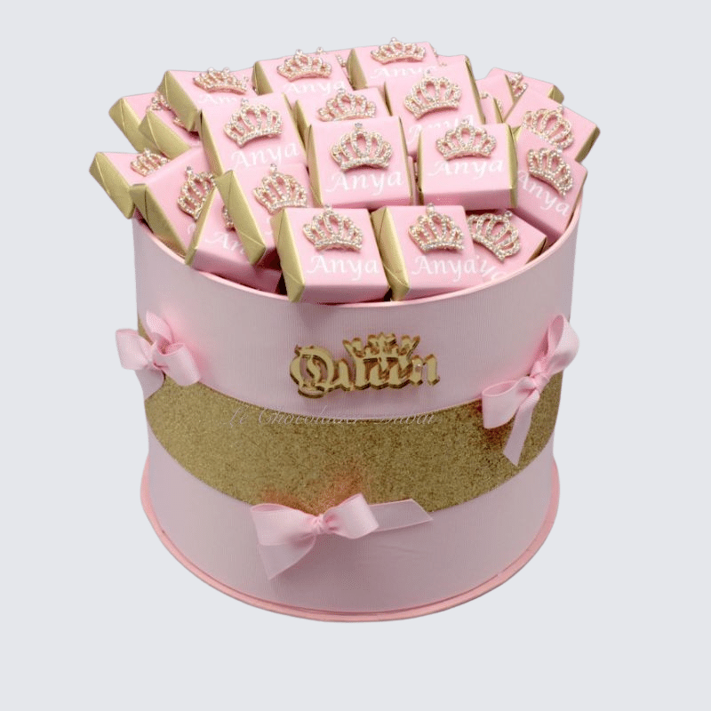BABY GIRL PERSONALIZED CROWN DECORATED CHOCOLATE HAMPER