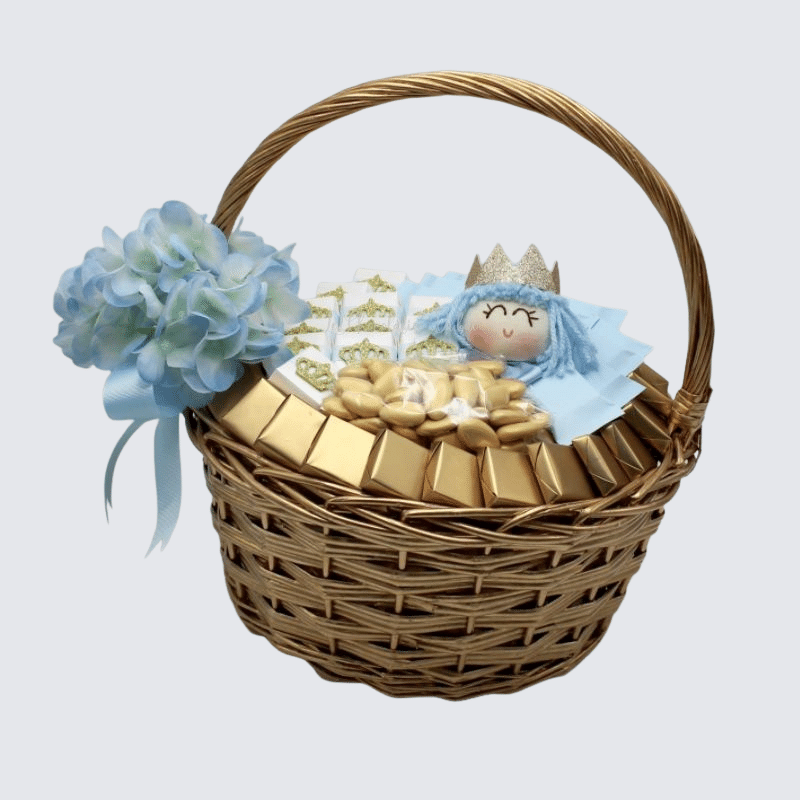 BABY BOY CROWN DECORATED CHOCOLATE LARGE BASKET	 	
