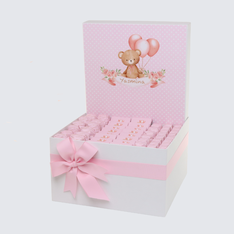 BABY GIRL TEDDY THEMED PERSONALIZED CHOCOLATE EXTRA LARGE HAMPER