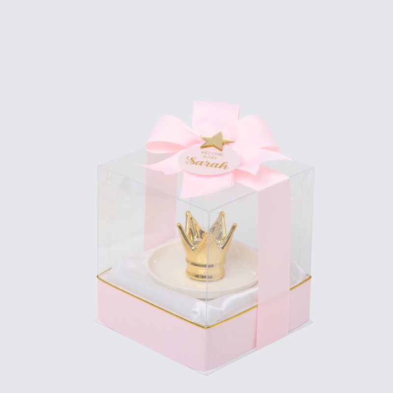 WELCOME BABY PERSONALIZED CERAMIC CROWN HOLDER CLEAR BOX