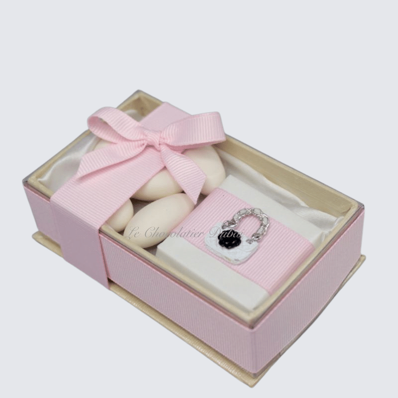 BABY GIRL DECORATED CHOCOLATE & ALMOND DRAGEES VIEW TOP BOX