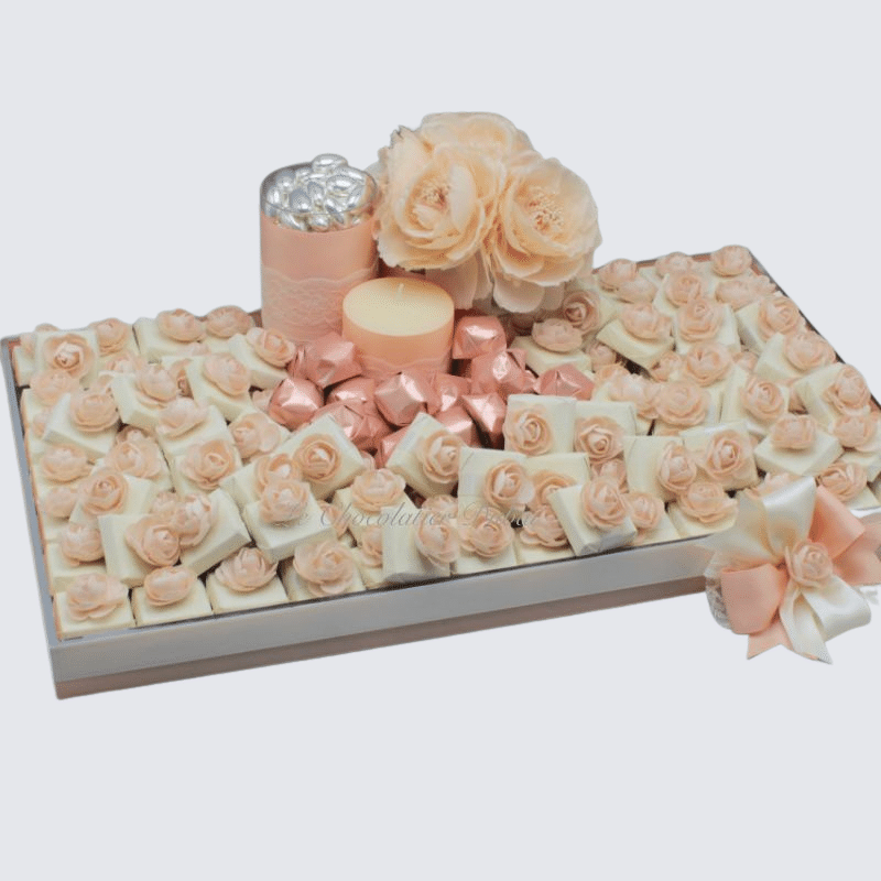 DECORATED FLORAL BRIDAL CHOCOLATE ACRYLIC TRAY