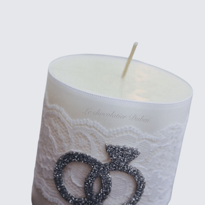 WEDDING RING & RIBBON DECORATED CANDLE