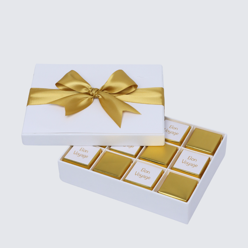 "BON VOYAGE" GOLD DESIGNED 12-PIECE CHOCOLATE HARD BOX