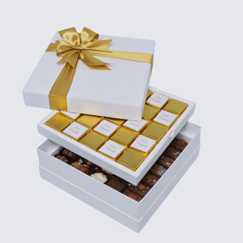 "BON VOYAGE" GOLD DESIGNED 2-LAYER CHOCOLATE HARD BOX