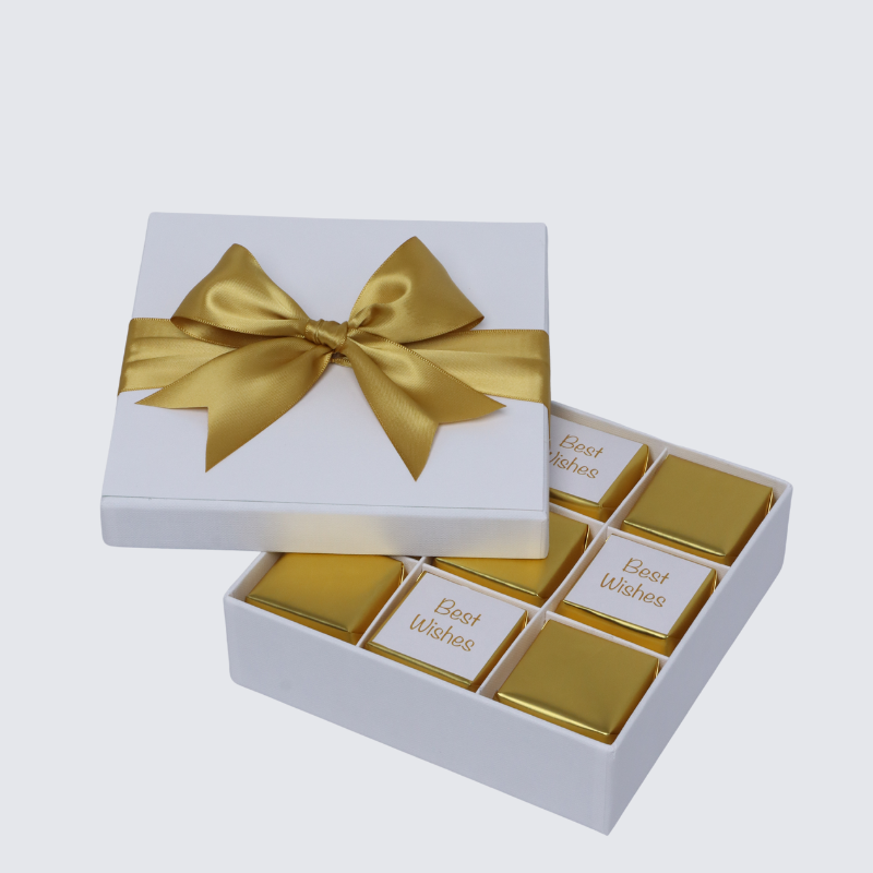 "BEST WISHES" GOLD DESIGNED 9-PIECE CHOCOLATE HARD BOX