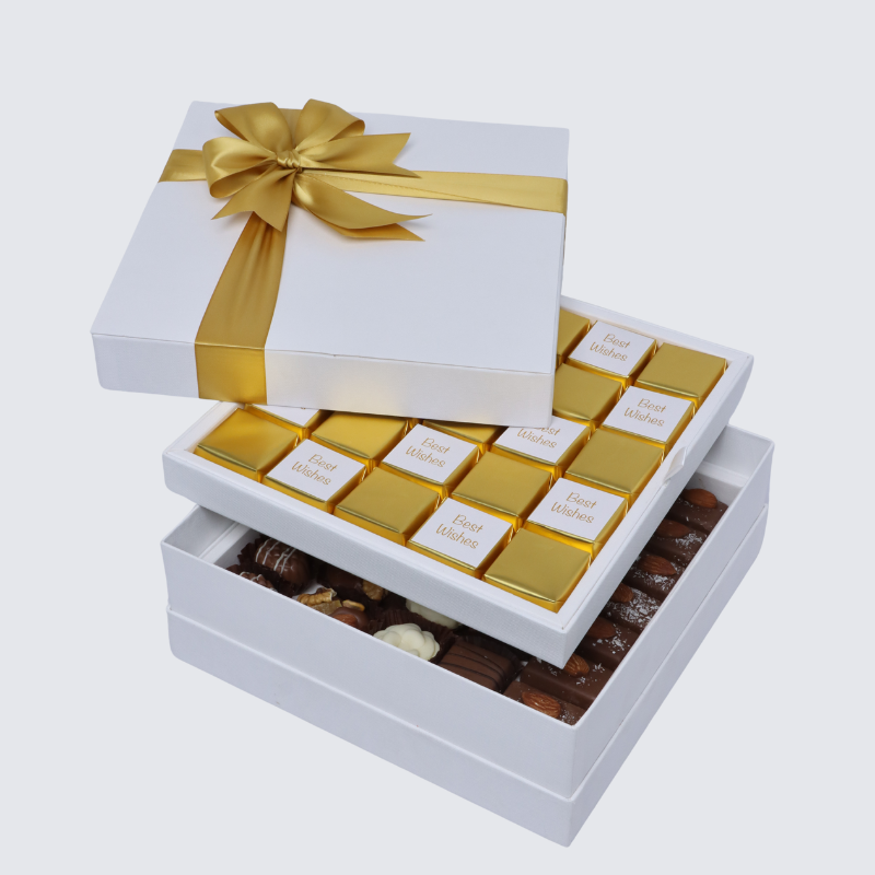 "BEST WISHES" GOLD DESIGNED 2-LAYER CHOCOLATE HARD BOX