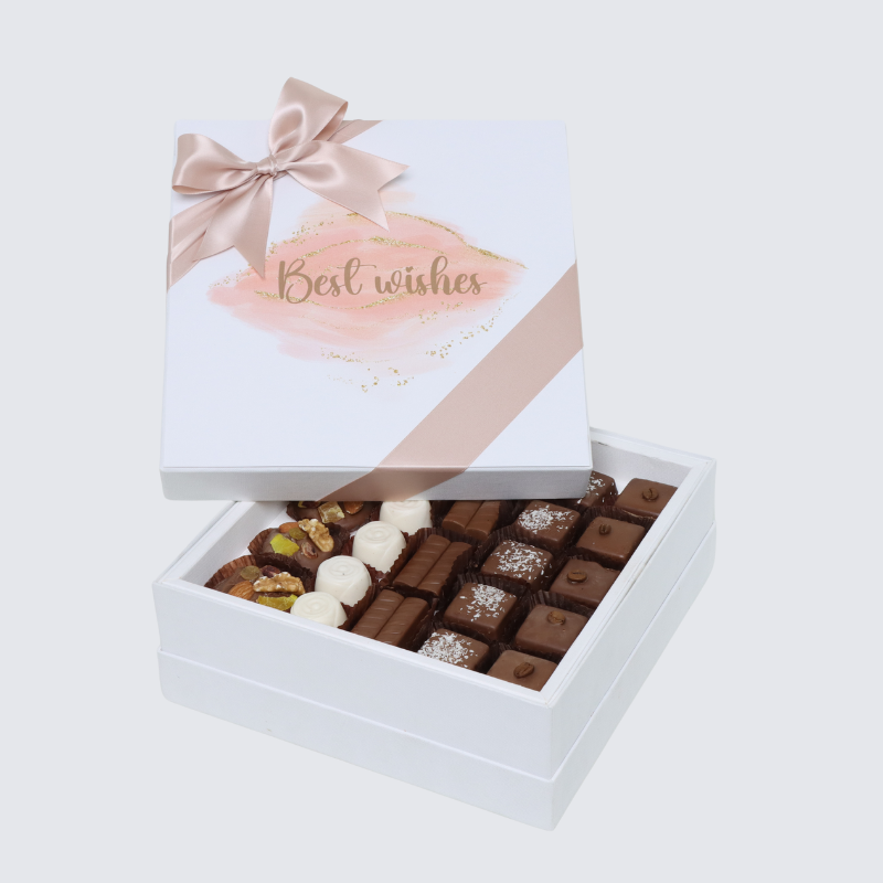 "BEST WISHES" STAIN DESIGNED PREMIUM CHOCOLATE HARD BOX