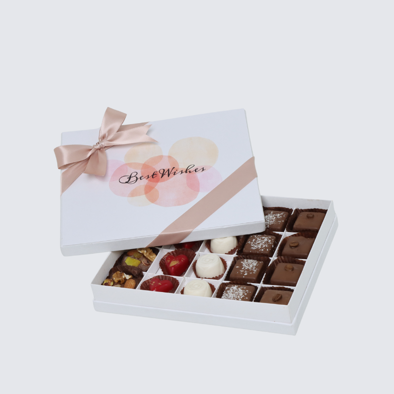 "BEST WISHES" CIRCLE DESIGNED 20-PIECES CHOCOLATE HARD BOX