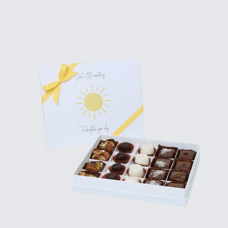 "BRIGHTEN YOUR DAY" SUN STREAK DESIGNED CHOCOLATE 20-PIECE CHOCOLATE HARD BOX
