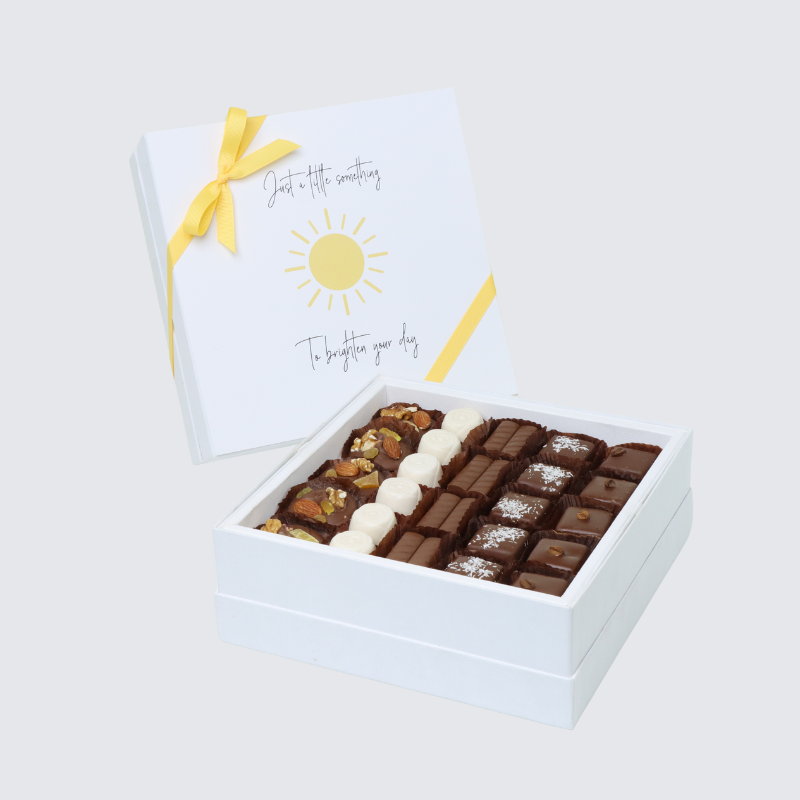 "BRIGHTEN YOUR DAY" SUN STREAK DESIGNED CHOCOLATE 25-PIECE CHOCOLATE HARD BOX