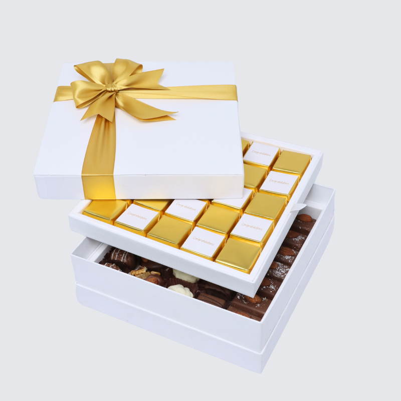 "CONGRATULATIONS" GOLD DESIGNED 2-LAYER CHOCOLATE HARD BOX