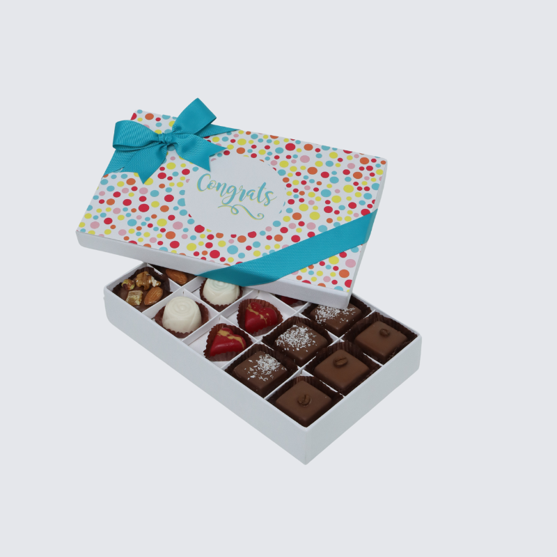 "CONGRATS" CIRCLE COLORED DESIGNED 15-PIECE CHOCOLATE HARD BOX
