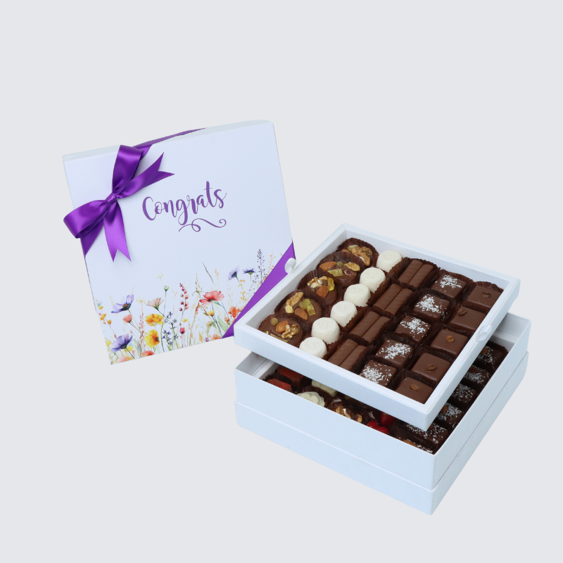 "CONGRATS" FLORAL DESIGNED 50-PIECE CHOCOLATE HARD BOX