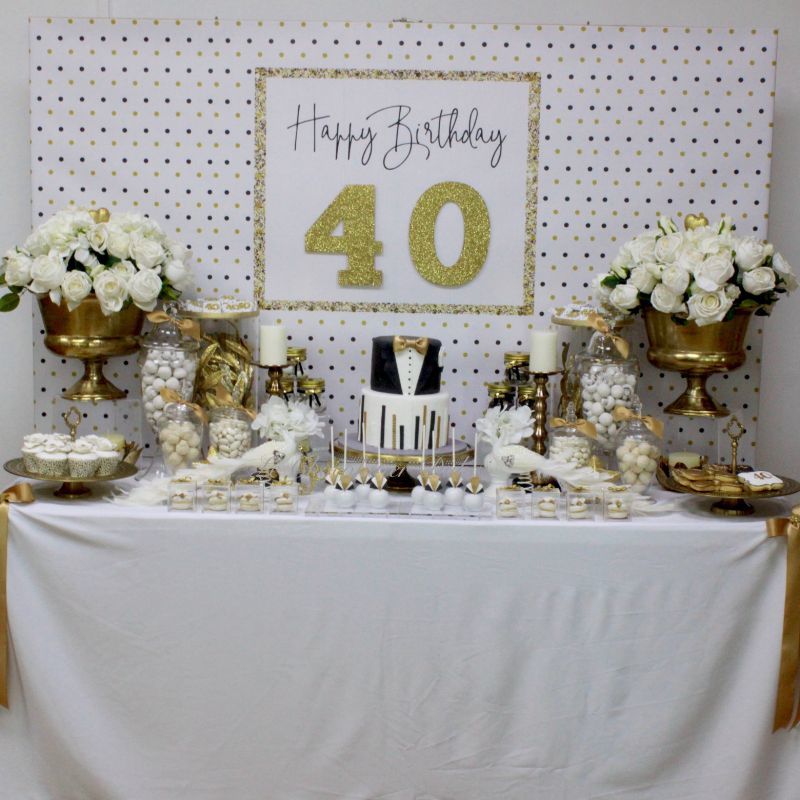 GOLD AND BLACK BIRTHDAY SWEETS TABLE