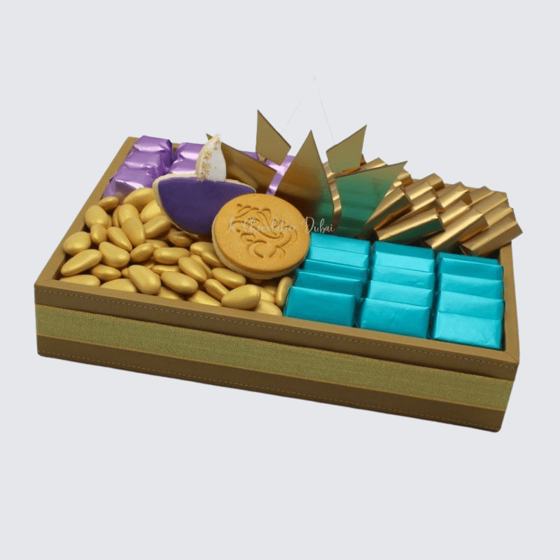 DIWALI ACRYLIC DECORATED CHOCOLATE & ALMOND DRAGEES TRAY