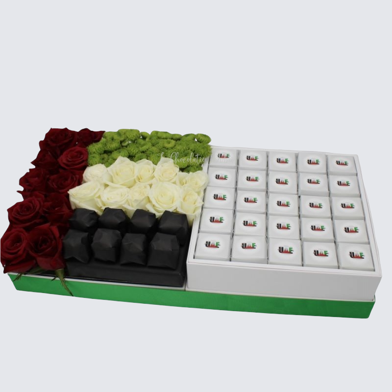 NATIONAL DAY DESIGNED CHOCOLATE AND FRESH FLOWERS TRAY