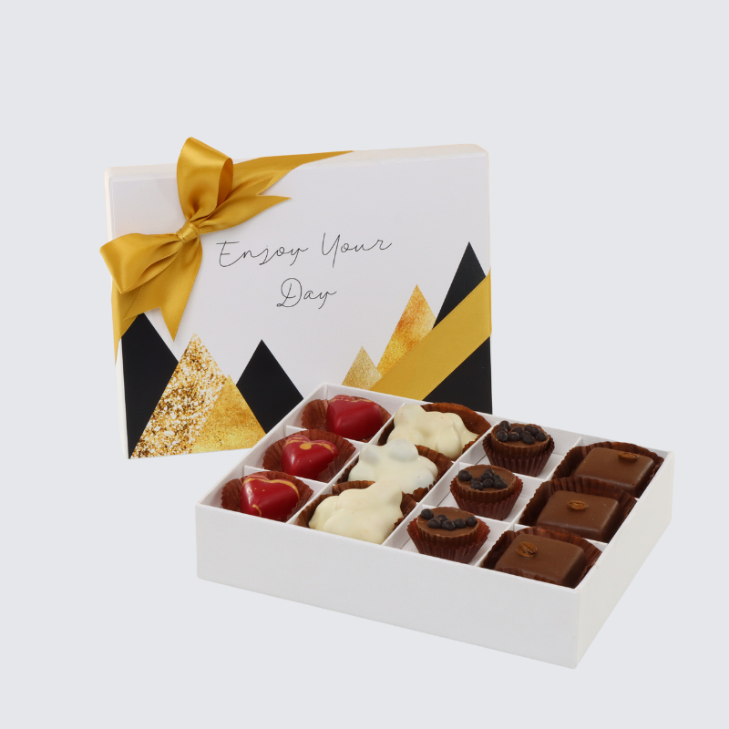 ENJOY YOUR DAY GEOMETRIC DESIGNED 12-PIECE CHOCOLATE HARD BOX