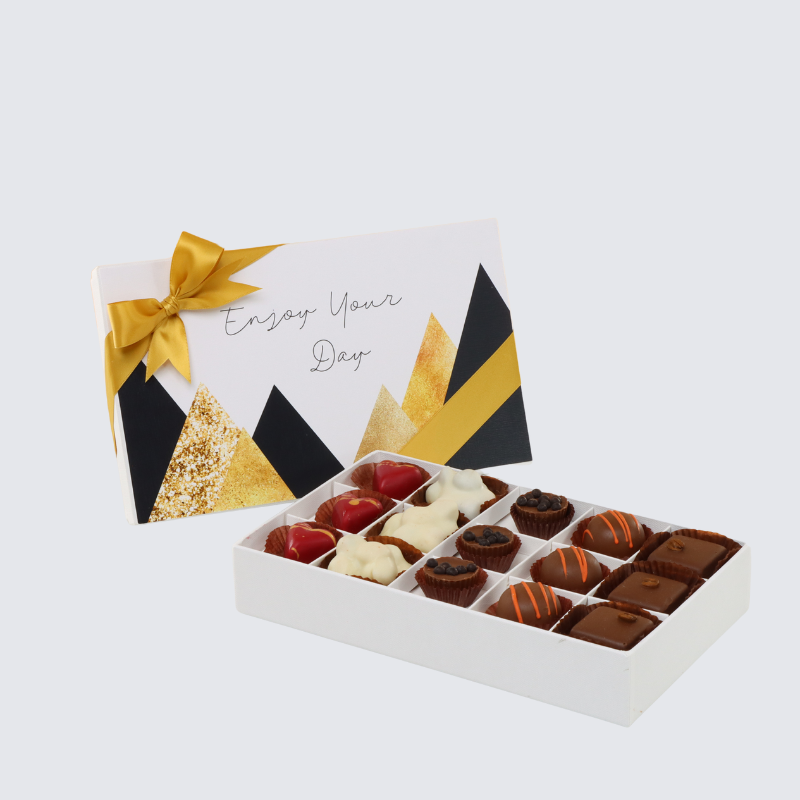ENJOY YOUR DAY GEOMETRIC DESIGNED 15-PIECE CHOCOLATE HARD BOX