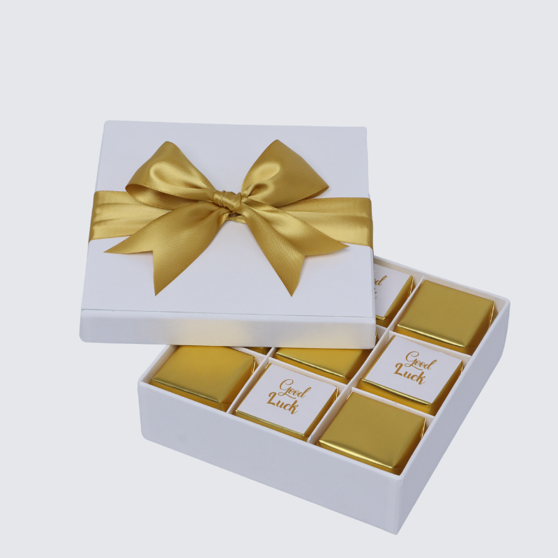 "GOOD LUCK" GOLD DESIGNED 9-PIECE PREMIUM CHOCOLATE HARD BOX