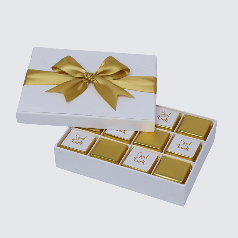 "GOOD LUCK" GOLD DESIGNED 12-PIECE PREMIUM CHOCOLATE HARD BOX