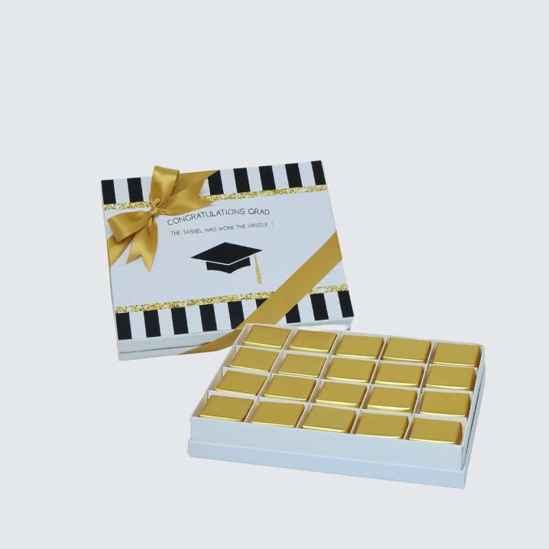 GRADUATION DESIGNED 20-PIECE CHOCOLATE HARD BOX WITH DESIGNED TOP CARD
