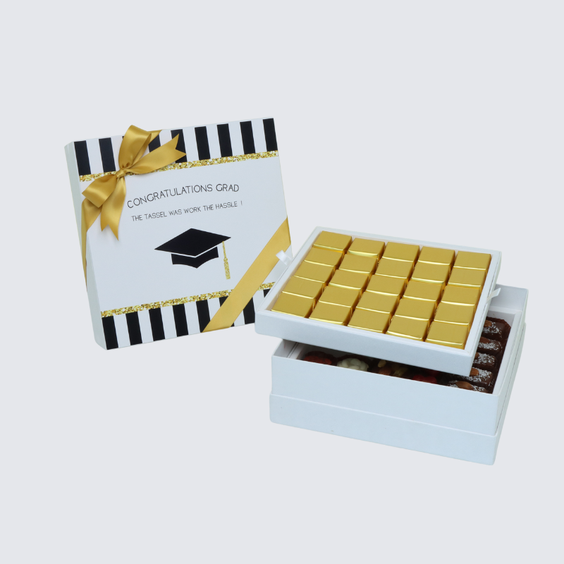 GRADUATION DESIGNED 50-PIECE CHOCOLATE HARD BOX WITH DESIGNED TOP CARD