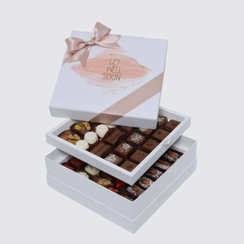 "GET WELL SOON" STAIN TAUPE DESIGN 2-LAYER CHOCOLATE HARD BOX