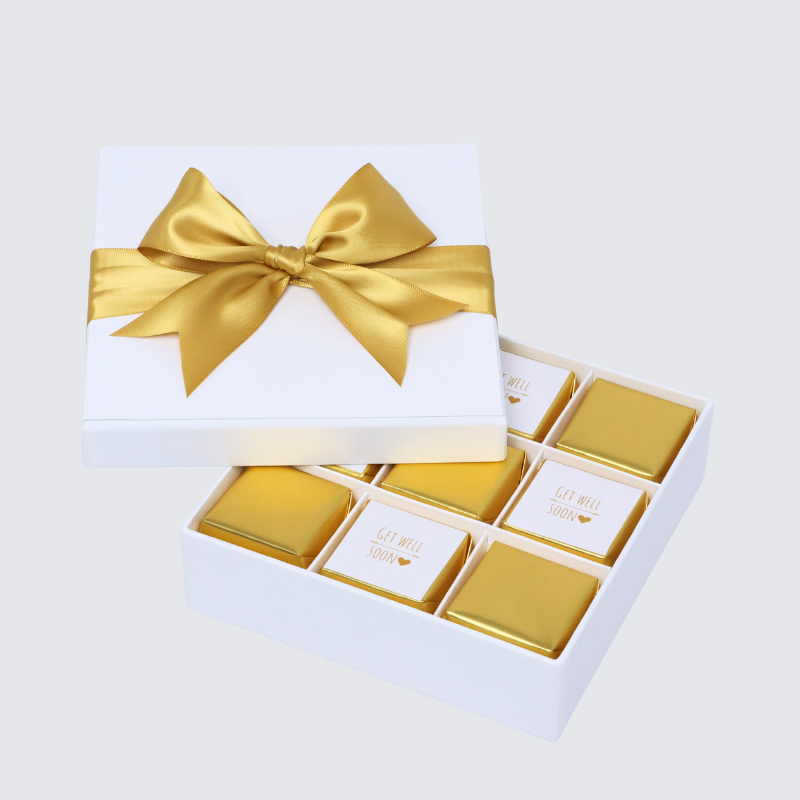 "GET WELL SOON" GOLD DESIGNED 9-PIECE CHOCOLATE HARD BOX
