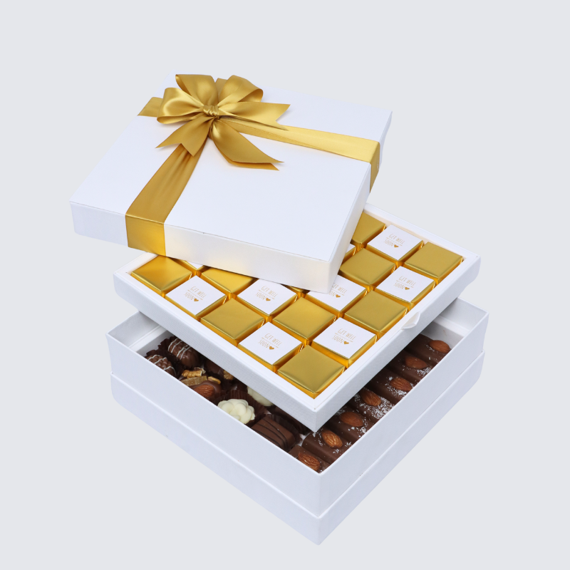 "GET WELL SOON" GOLD DESIGNED 2-LAYER CHOCOLATE HARD BOX