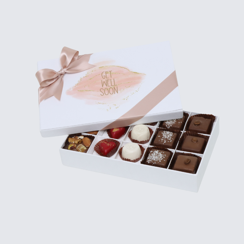 "GET WELL SOON" STAIN TAUPE DESIGN 15-PIECE CHOCOLATE HARD BOX