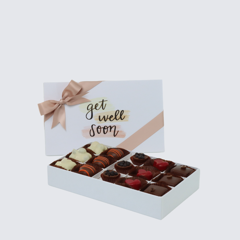 "GET WELL SOON" STAIN DESIGNED 15-PIECE CHOCOLATE HARD BOX