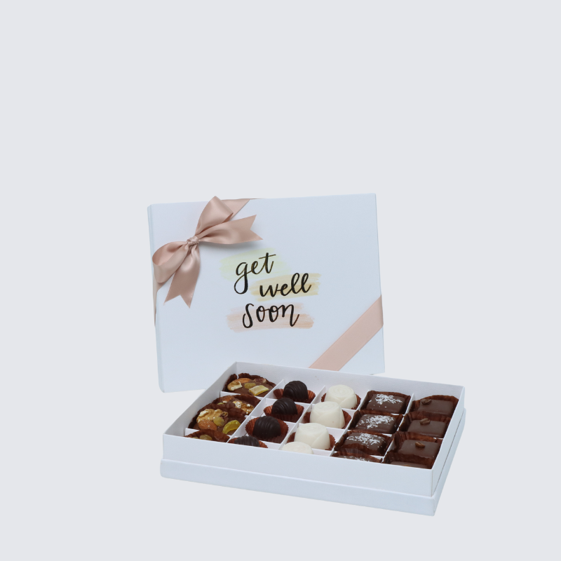 "GET WELL SOON" STAIN DESIGNED 20-PIECE CHOCOLATE HARD BOX