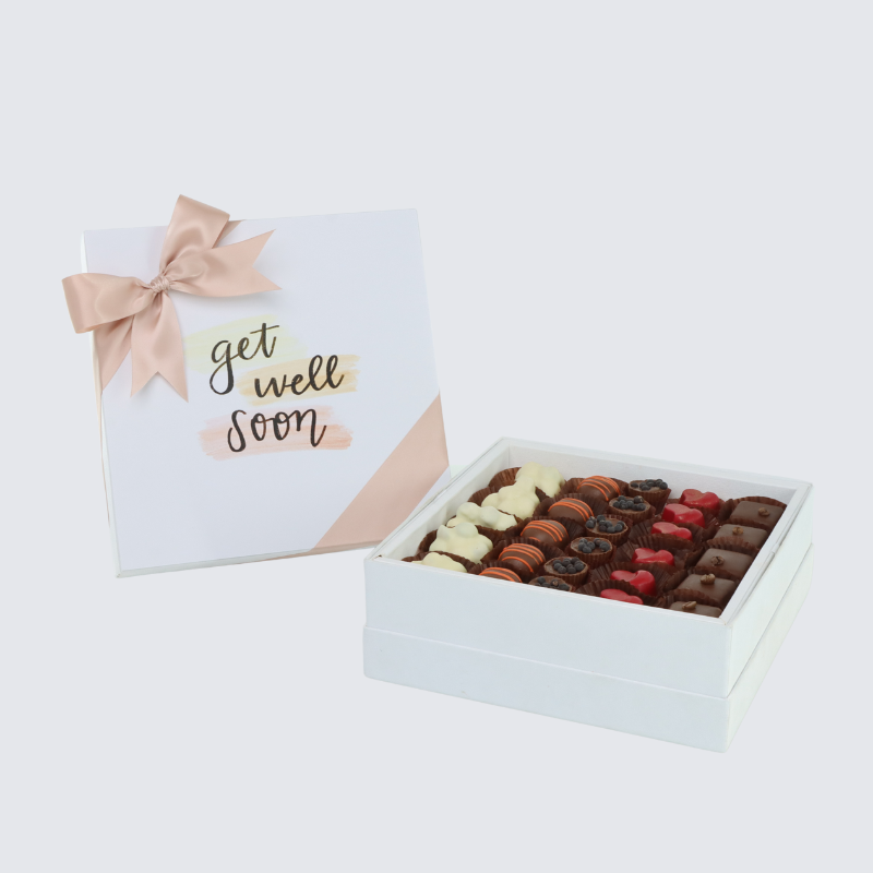 "GET WELL SOON" STAIN DESIGNED 25-PIECE CHOCOLATE HARD BOX