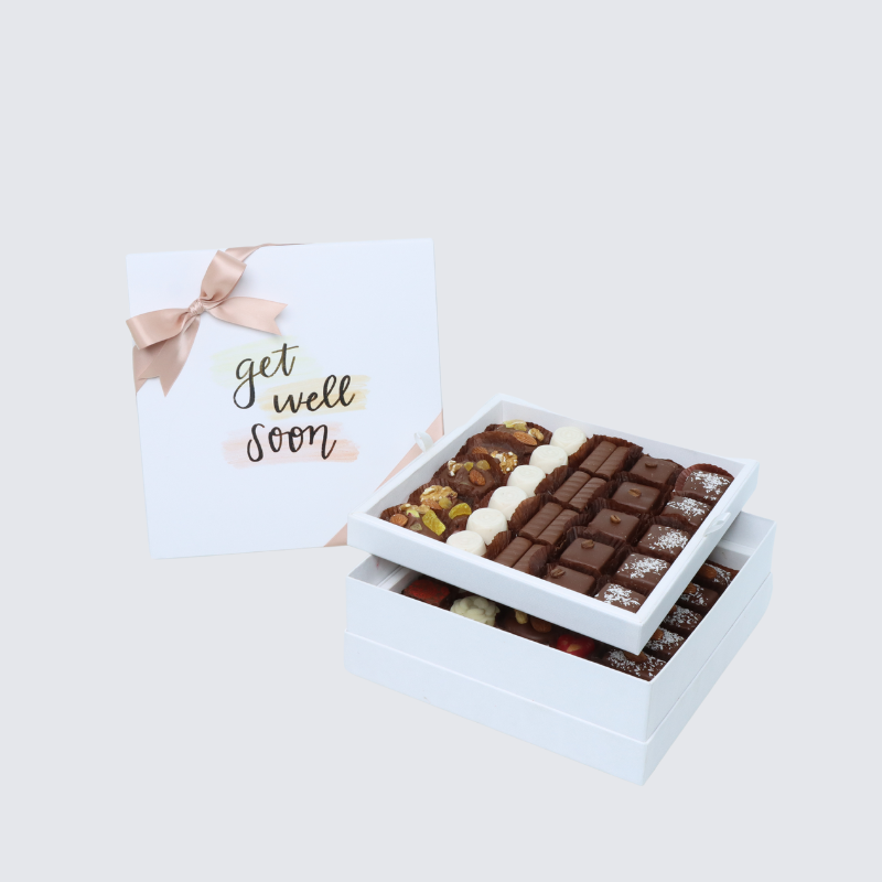 "GET WELL SOON" STAIN DESIGNED 2-LAYER CHOCOLATE HARD BOX