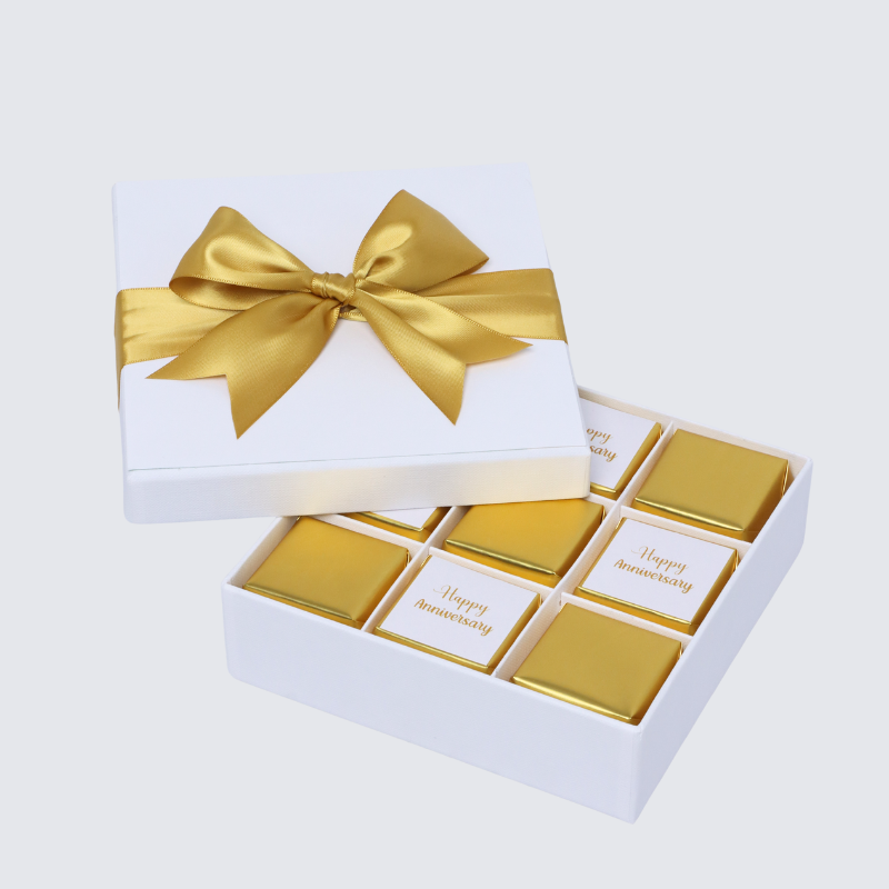 "HAPPY ANNIVERSARY" GOLD DESIGNED 9-PIECE CHOCOLATE HARD BOX