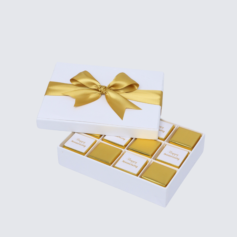 "HAPPY ANNIVERSARY" GOLD DESIGNED 12-PIECE CHOCOLATE HARD BOX