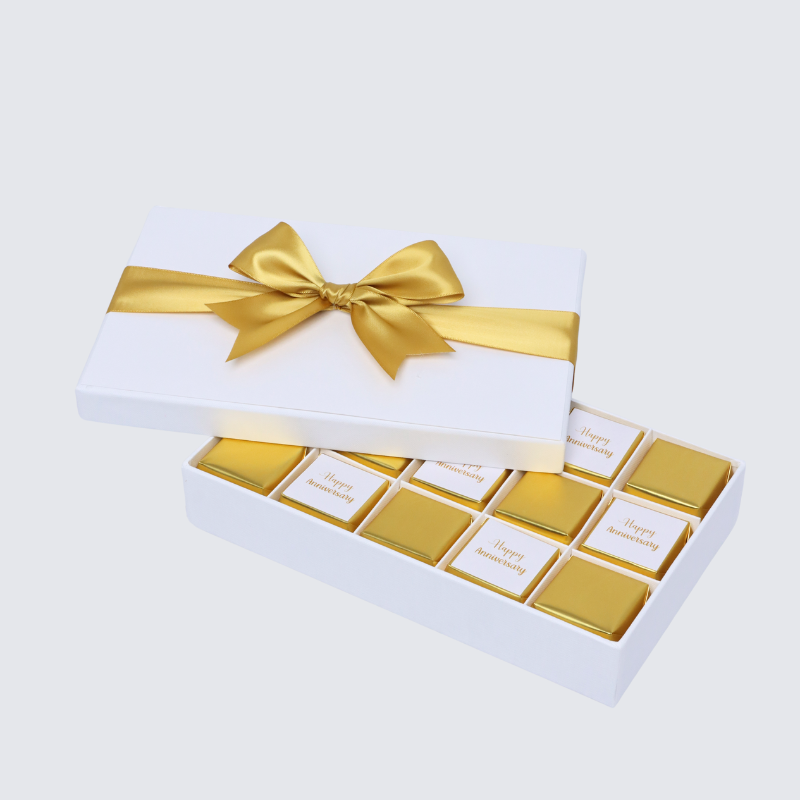 "HAPPY ANNIVERSARY" GOLD DESIGNED 15-PIECE CHOCOLATE HARD BOX