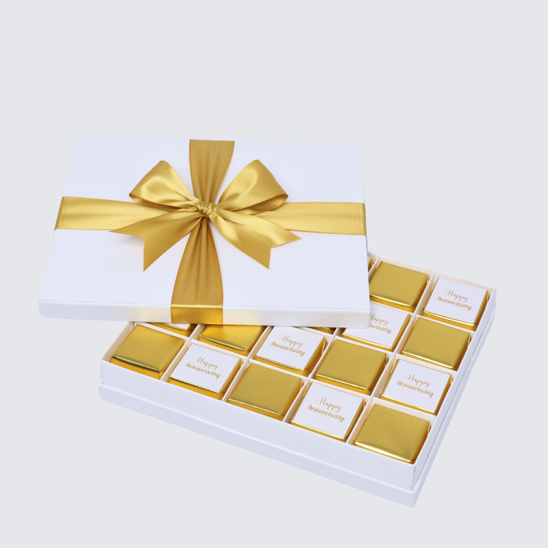 "HAPPY ANNIVERSARY" GOLD DESIGNED 20-PIECE CHOCOLATE HARD BOX