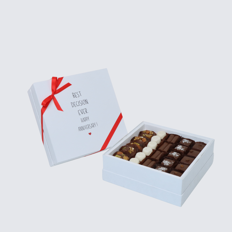 "BEST DECISION EVER" HAPPY ANNIVERSARY 25-PIECE CHOCOLATE HARD BOX
