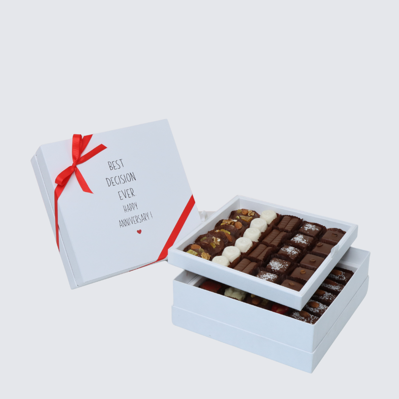 "BEST DECISION EVER" HAPPY ANNIVERSARY 2-LAYER CHOCOLATE HARD BOX
